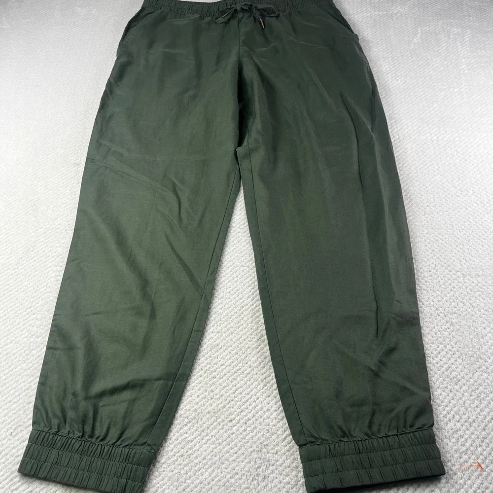 Garnet Hill Tencel Lyocell Joggers Olive Green Elastic Waist Drawstring Pants M